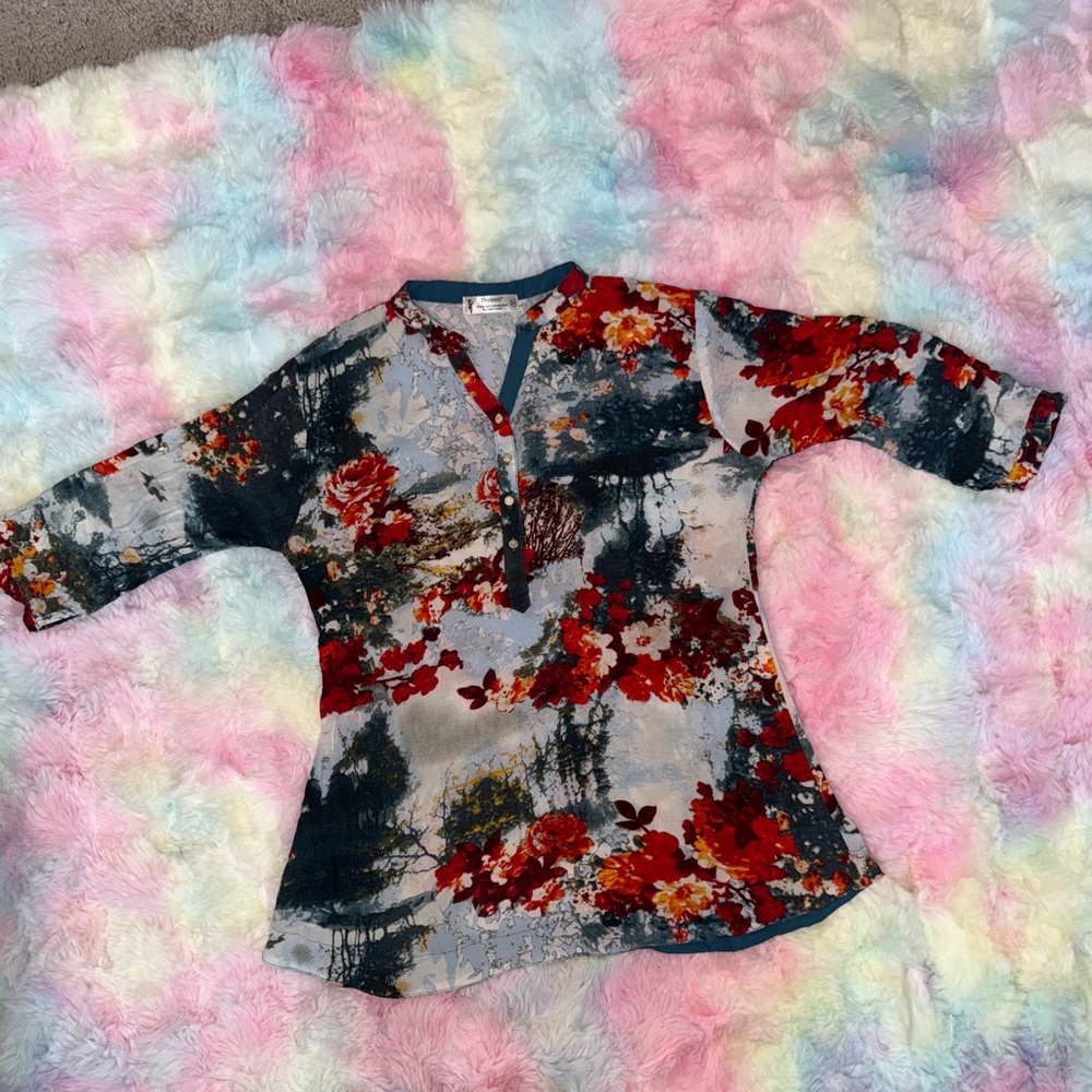 ❤️🔥EUC 2X Dorocci Floral Tunic Top with roll up sleeves
